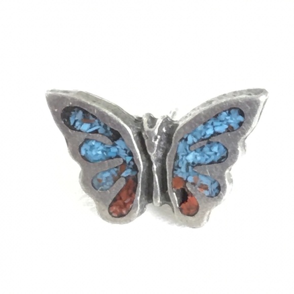 Vintage 80’s Turquoise Butterfly Stud Earrings Chip Inlay Boho Western Retro - Picture 8 of 11